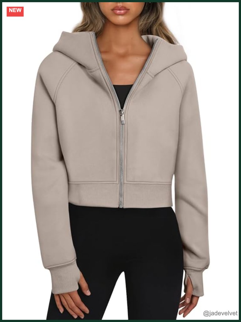 Women's Cropped Zip Up Hoodie Fleece Full Zip Sweatshirt Casual Y2k Top